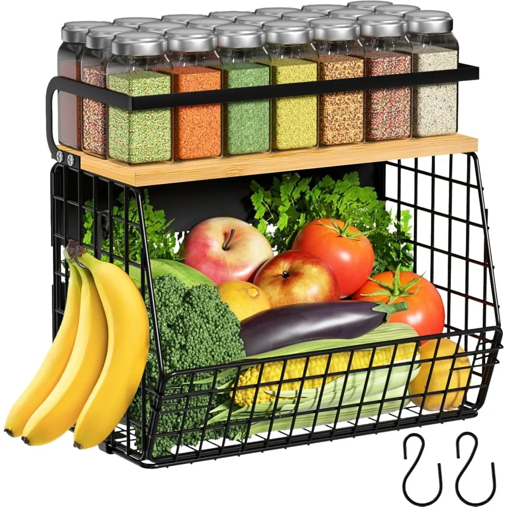 

Magnetic Shelf for Fridge with Wood Lid, Fruit Potato and Onion Storage Bins, Pantry Organizers & Storage, Large Container Magne