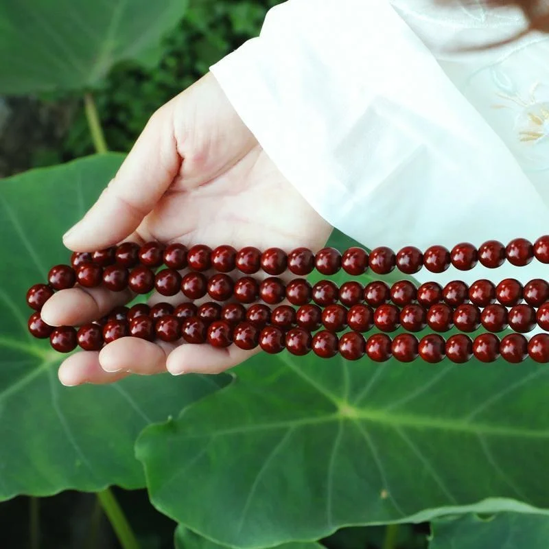 High Quality Natural Indian Small Leaf Red Sandalwood Bracelet with Golden Stars Old Materials Sandalwood Buddha Beads Men\'s and