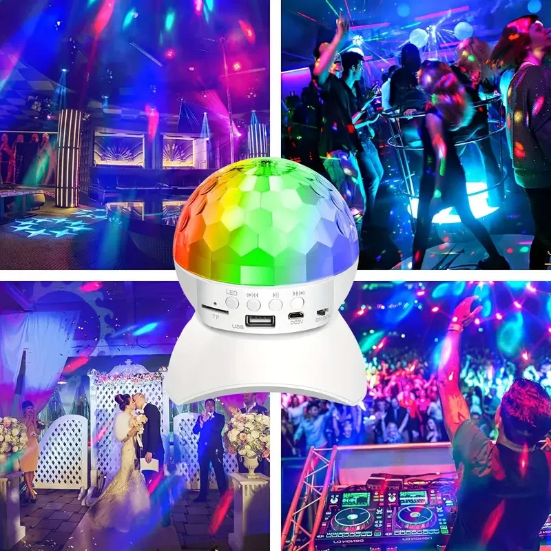 RGB Magic Ball Strobe เลเซอร์โปรเจคเตอร์ปาร์ตี้ DJ ลําโพงดิสโก้บอลไร้สายบลูทูธเพลงหมุน Dazzle ไฟเวที