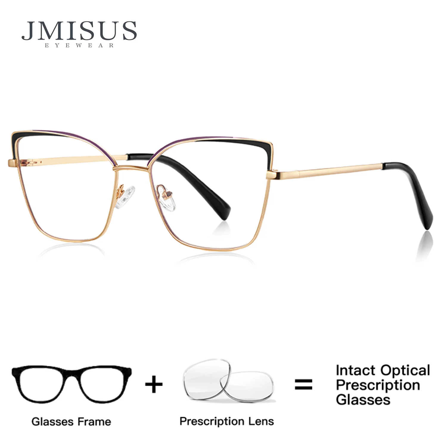 

JMISUS Fashion Cateye Prescription Glasses for Women Modern High-quality Metal Progressive Blue Light Blocking Optical Eyewear
