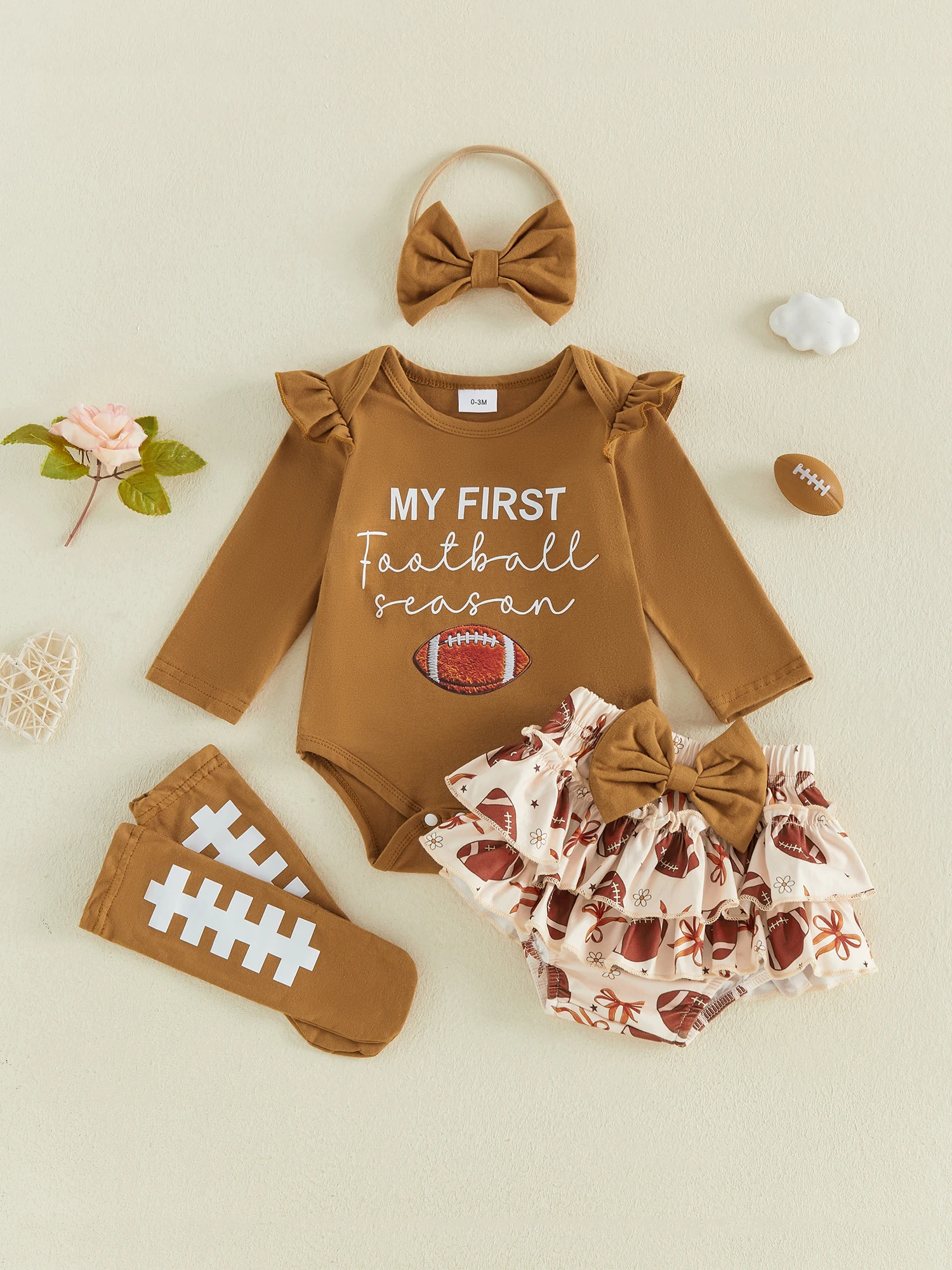 Ruffled Stockings Headband Headband 4 Pcs Themed Long Sleeve Ruffled Mini Romper-Bow Fall Outfit Stockings Ruffled Stockings
