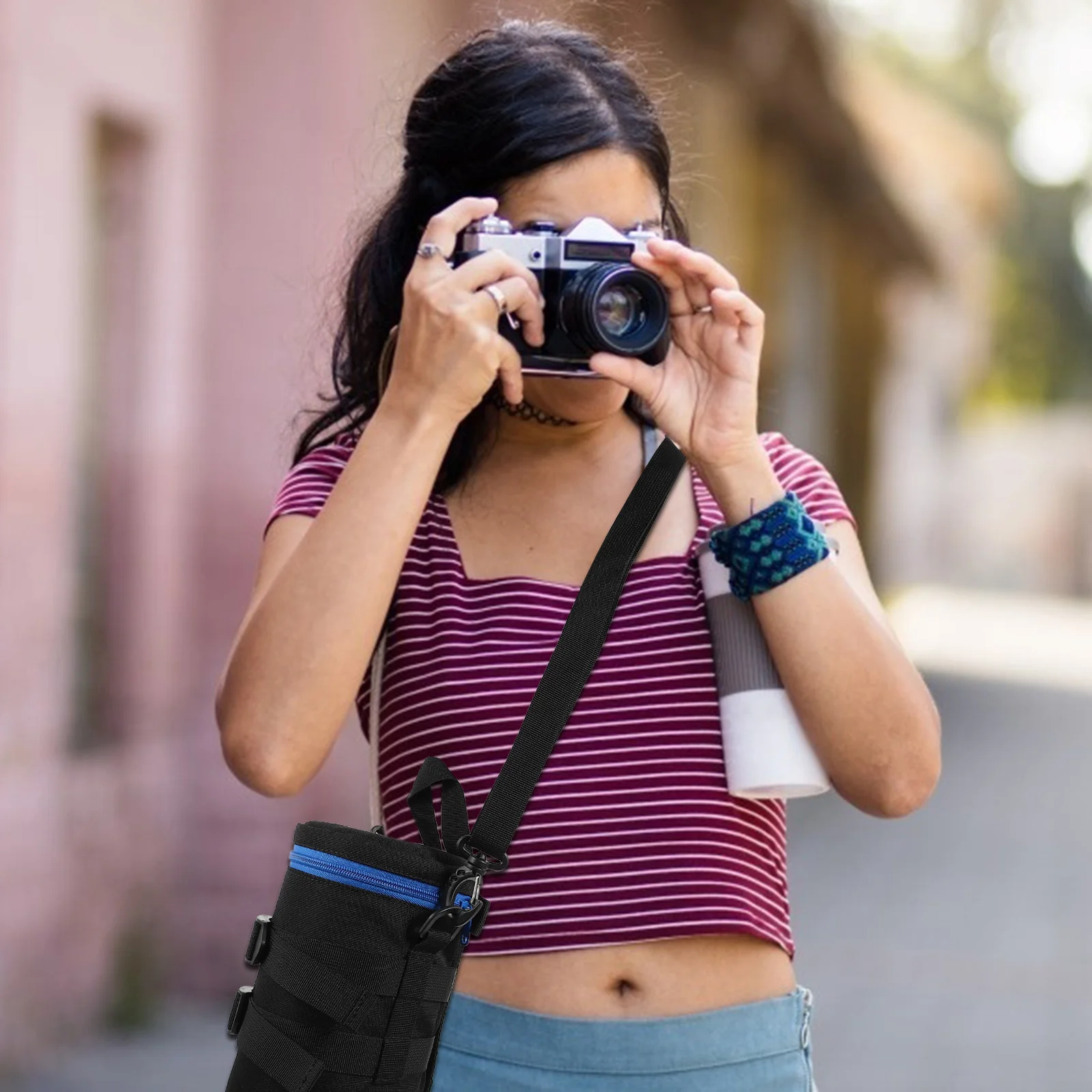 

1Pcs Shockproof Waterproof Camera Lens Protective Bag Lightweight Durable Polyester Lens Storage Pouch Adjustable Belt