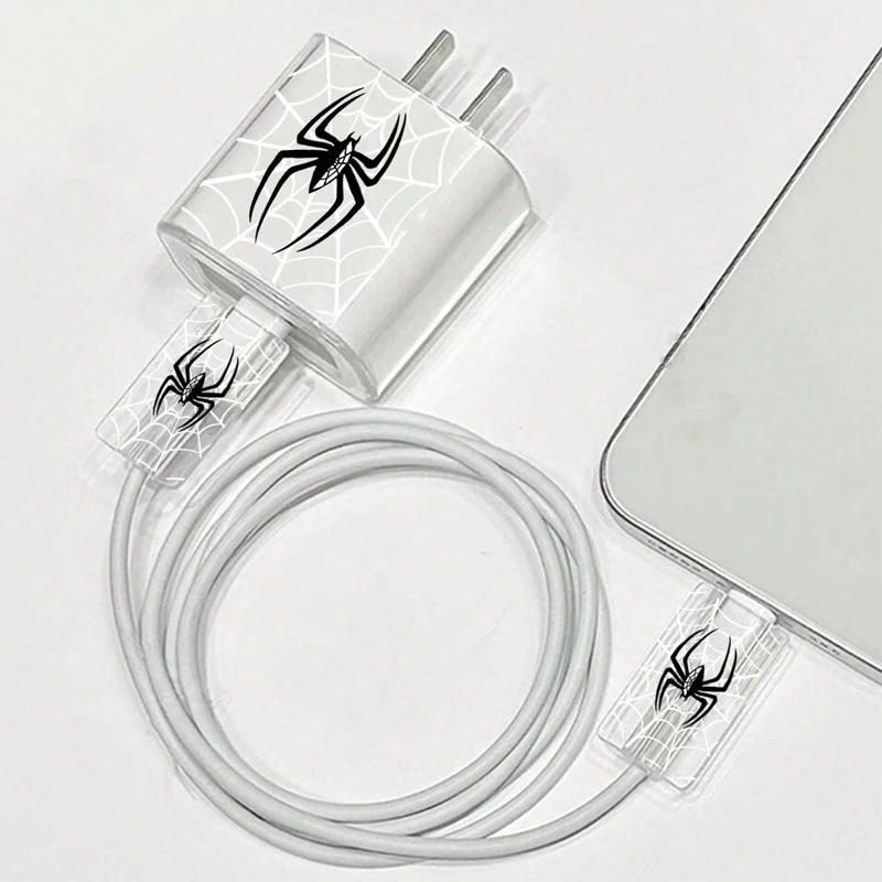 Transparent Charger Spider Case for Apple iPhone, Data Wire Winder, Cable Protectors Port, Breakproof Protectors, 18W, 20W, 1Set