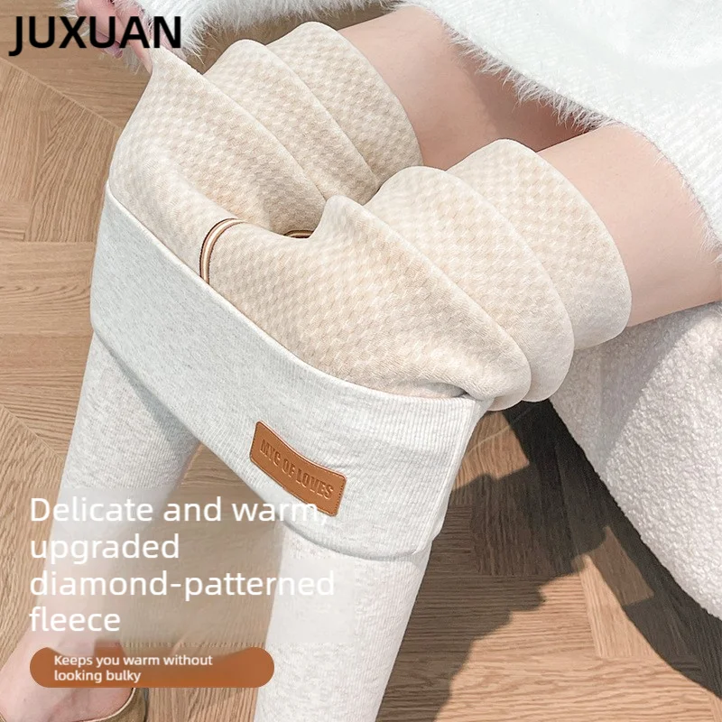 Winter Thermal Leggings Women Fleece Lined High Waist Tights Slim Vertical Striped Seamless Ribbed Thicken Warm Pants Outwear