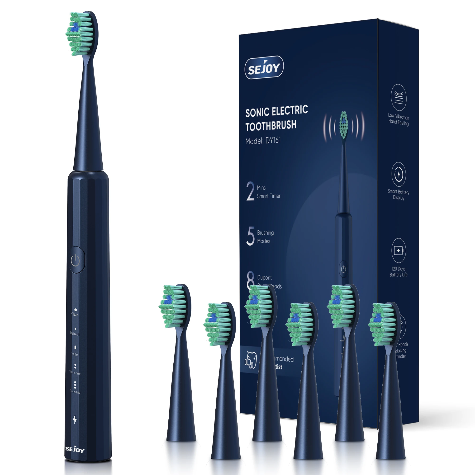 Sejoy Whitening Sonic Toothbrush 8 Brush Heads 5 Modes Smart Timer Rechargeable Electric Toothbrush Personal Care Appliances