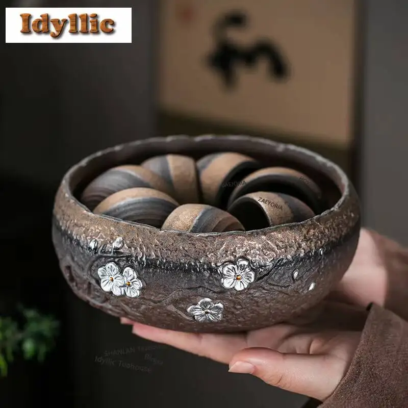 Gilt-silver Plum Blossom Jianshui Tea Cup Wash Writing-brush Washer Water Washing Slag Tank Chaxi Tea Ceremony Decoration Gift