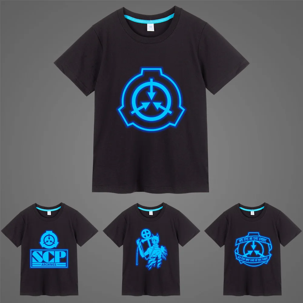 

SCP Foundation Fluorescent Luminous Children T-shirt Boy Kids Short Sleeves T-Shirts 2022 NEW Summer Cotton Boy Baby Clothing