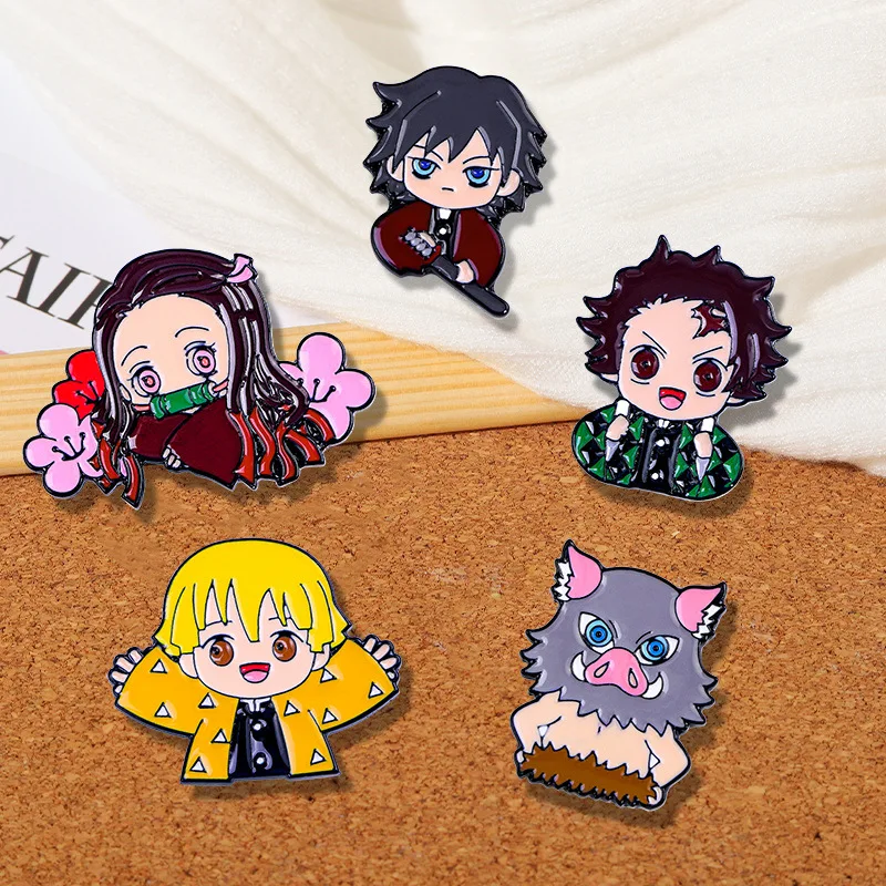 Demon Slayer Anime Brooch Badge Cartoon Enamel Pins Kimetsu No Yaiba DIY Brooches Decoration Backpack Gifts for Friend Jewelry