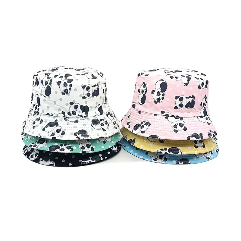 Four Seasons Polyester Cartoon Panda Print Bucket Hat Outdoor Travel Sun Cap For Boy and Girl 103