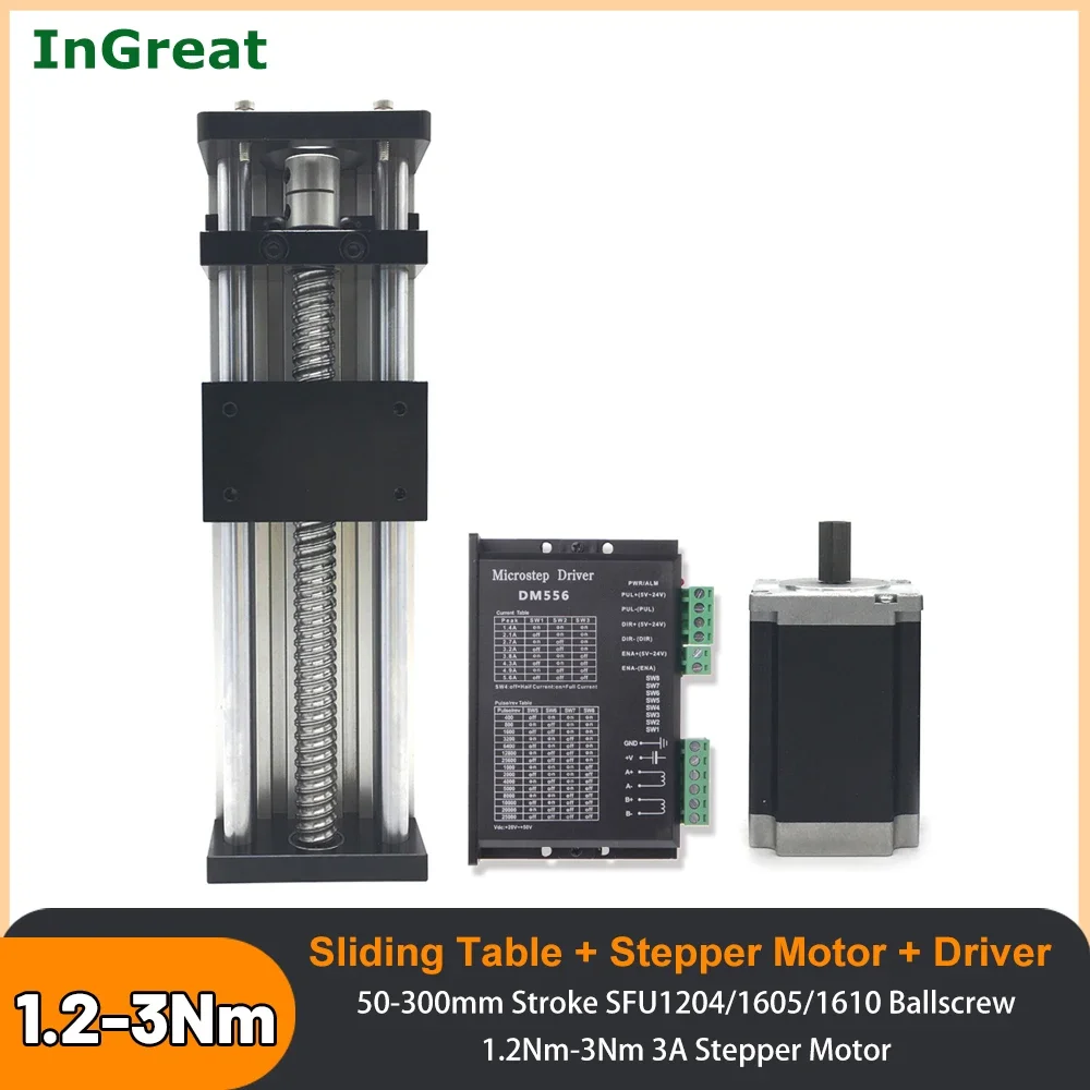 Nema 23 Stepper Motor Driver Linear Rail Kit Deslizante Mesa Módulo Parafuso de Esferas Slide Stage Bancada Cnc 50300 mm Curso 1.2-3nm