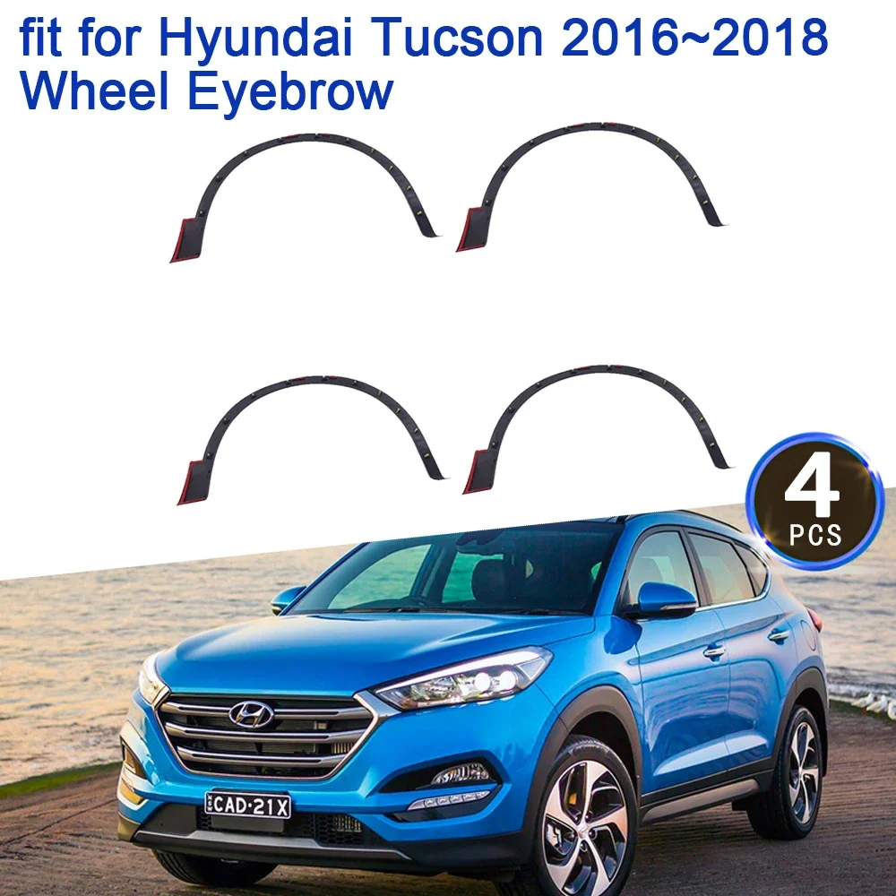 for Hyundai Tucson TL 2016 2017 2018 Car Side Wheel Arch Fender Accessories Flares Black Mudguard Wheel Eyebrow Trim Car Sticker