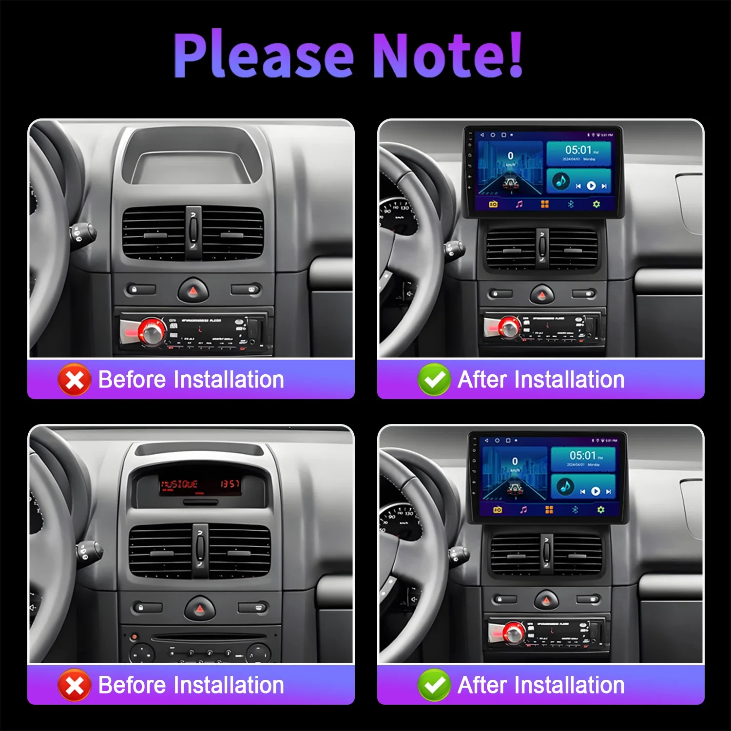 Android 14 Auto For Renault Clio 2 BB CB 2001-2012 Wireless Apple BT Carplay Car Radio Multimedia Touch Stereo 2K QLED Screen