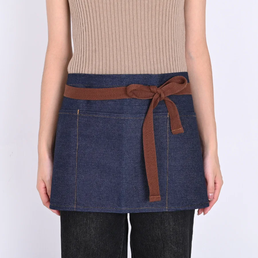 

Custom Logo Printed Denim Short Apron For Restaurant Staff Fashionable Workwear With Personalized Text