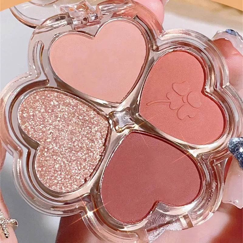 4 cores paleta de sombra blush delineador sombra destaque paleta de contorno olhos maquiagem bonito beleza cosméticos
