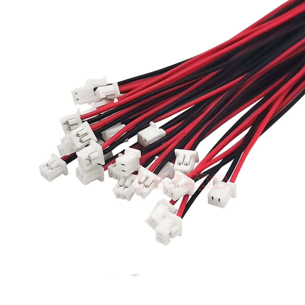 100PCS Micro JST 1.25 mm 2 Pin Cable Connector 1.25MM JST 2P Single Head Plug Electronic Wire Connector 10cm 50MM