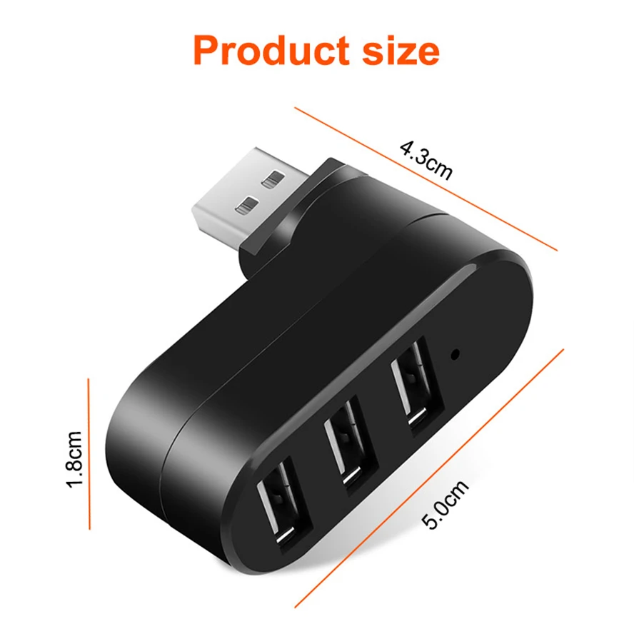 USB HUB 2.0 Adapter Rotate 3 Ports USB Splitter High Speed U Disk Reader for Xiaomi Macbook Pro Computer Laptop PC Accessories