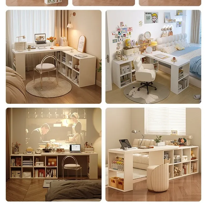 Corner Desk Bedroom Girls Computer Desk L Shaped Bookcase Integrated Workbench