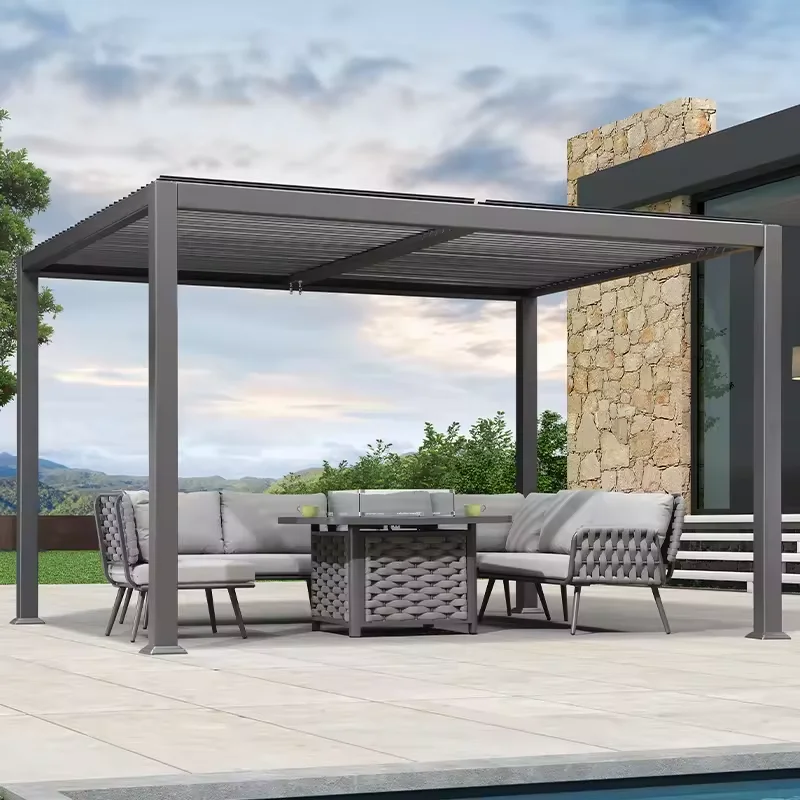 Picture 6: Affordable Backyard Rectangular Aluminum Alloy Pavilion Adjustable Blinds Electric Rainproof Pergola Outdoor Party Garden Gazebo