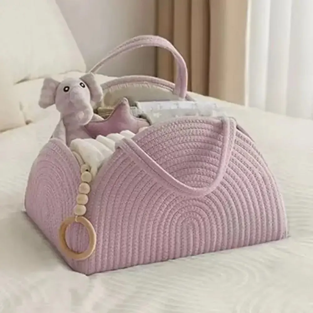 

Тканая сумка-корзина для детских подгузников, сумка ручной работы с хлопковой веревкой для мамы, офиса и путешествий, стильная сумка для подгузников, сумка для хранения