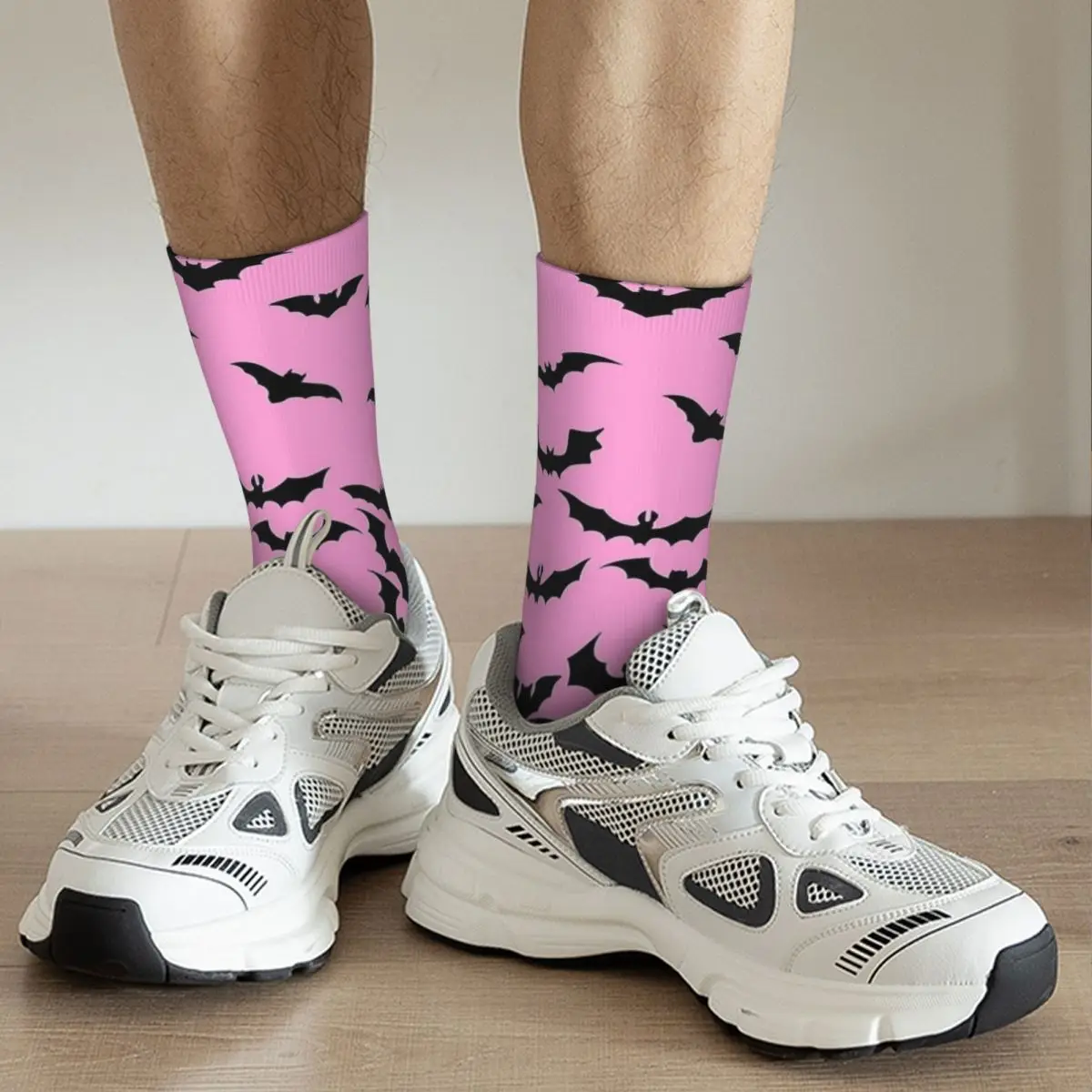 Pink Bat Halloween Goth Socks Men Women Polyester Funny Happy Socks Novelty Spring Summer Autumn Winter Socks Gifts