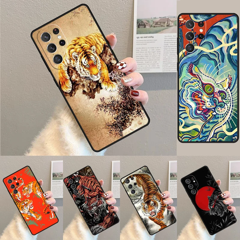 Japanese Tiger Silicone Phone Case For Samsung Galaxy note 10 pro S26 S25 S24 S23 S22 S21 Plus S25Ultra Capa Cover