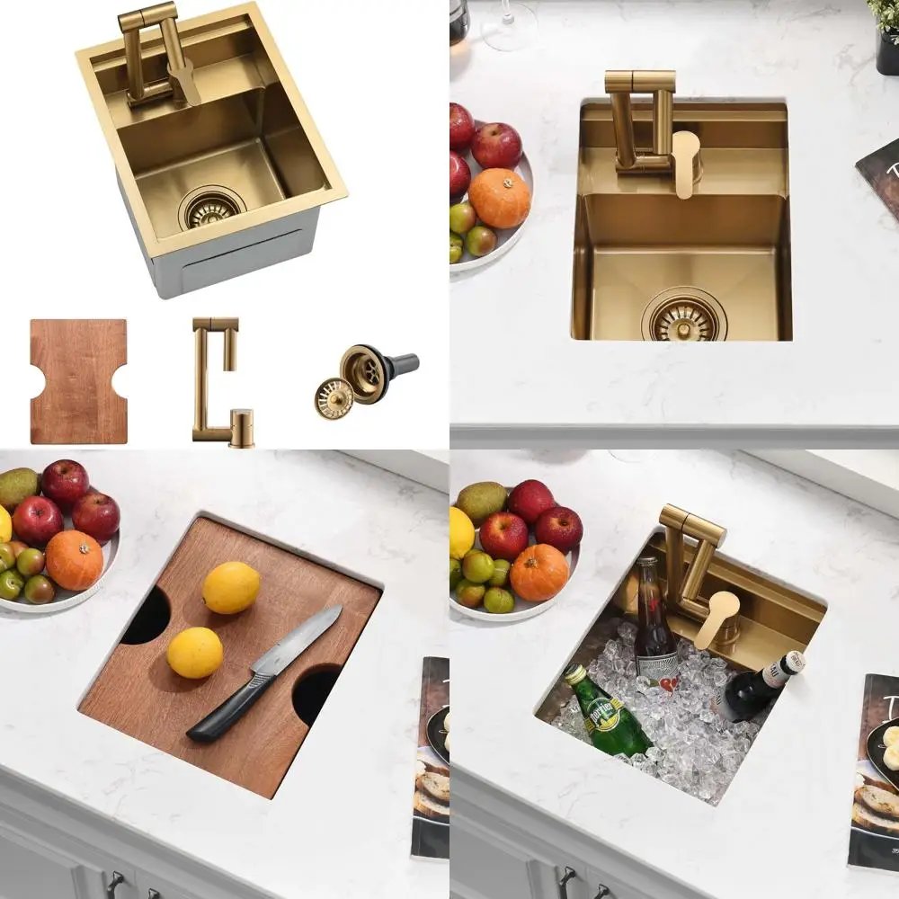 Stainless Steel Undermount Gold Sink for Small Kitchen Wet Bar, 12x15 Inch, Single Bowl, 16 Gauge