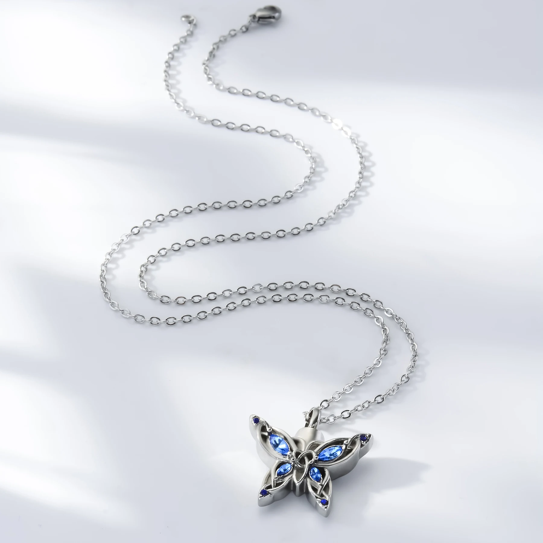 Schmetterlings-Aschebehälter-Urnen-Anhänger-Halskette aus Edelstahl, Kremationsschmuck mit 20"-Kette und Füllset – Detail 4