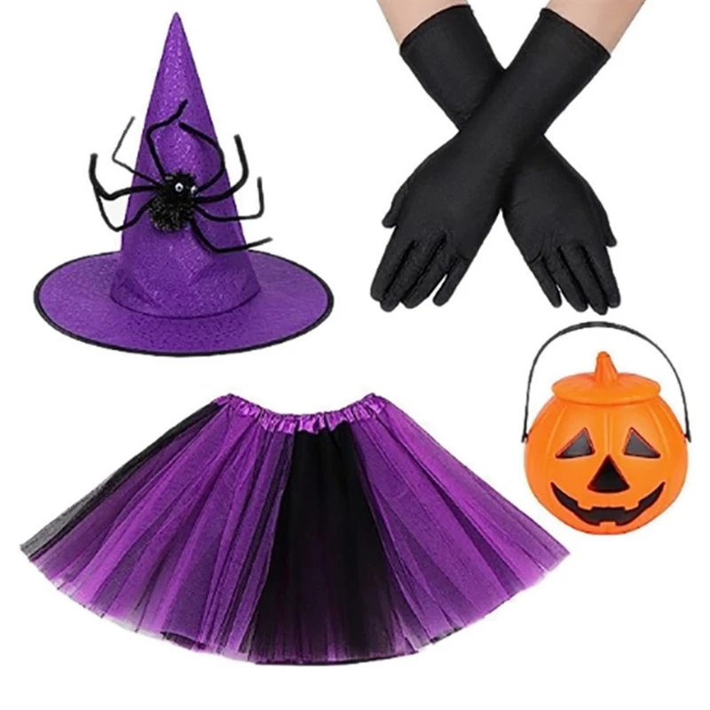 

Spiders Cobweb Skirt Witch Wizard Hat Suit Spiders Web Skirt with Hat N7YF