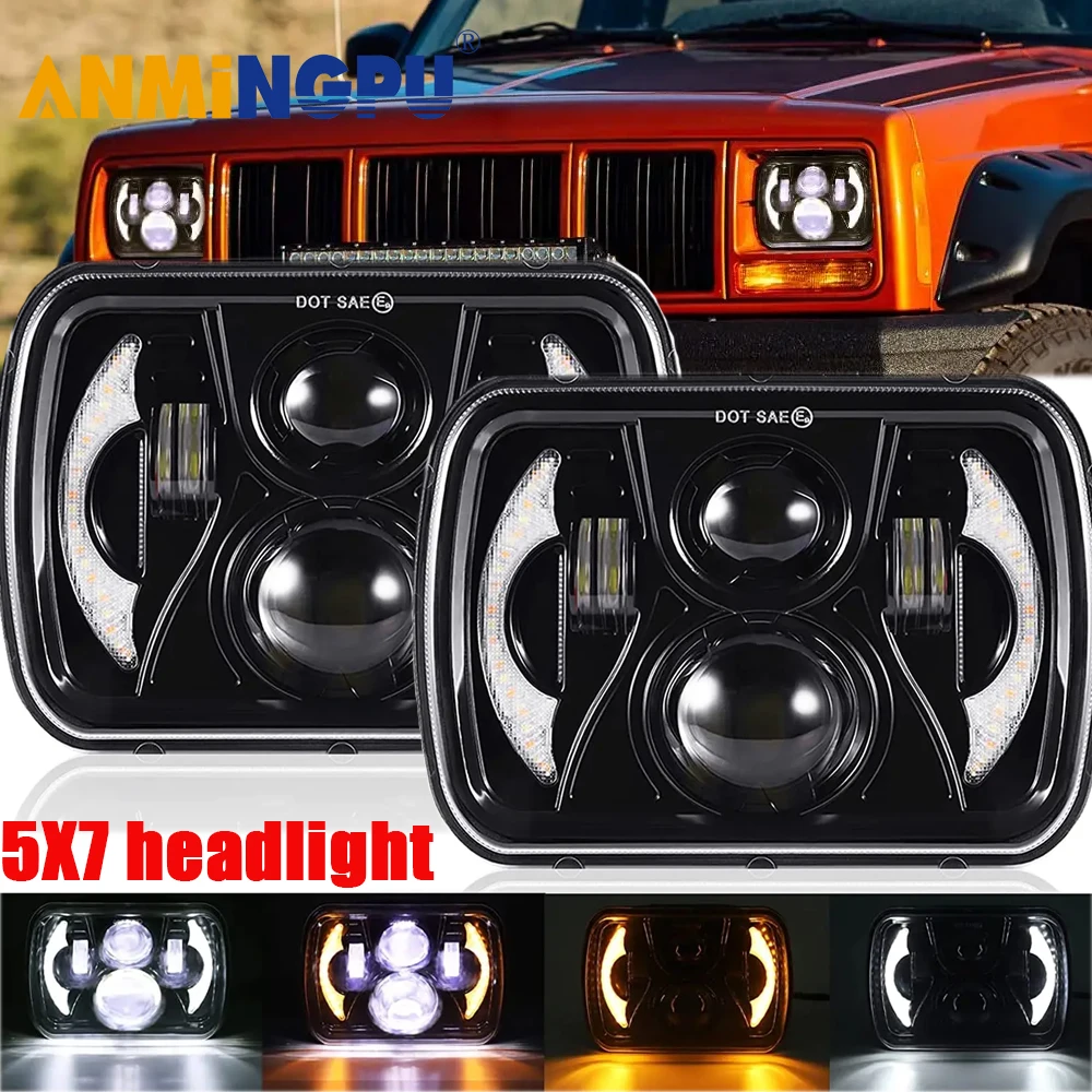 

5"x7inch LED Headlights Hi/Lo Beam with White Amber DRL for Jeep Cherokee XJ Wrangler truck 4X4 Car motorcycle Accessories