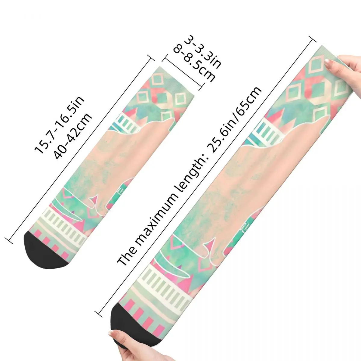 Geometric Patterns Whimsical Cat, Pink Turquoise Girly Aztec Pattern Men Women Socks Outdoor Novelty Spring SummerStockings Gift