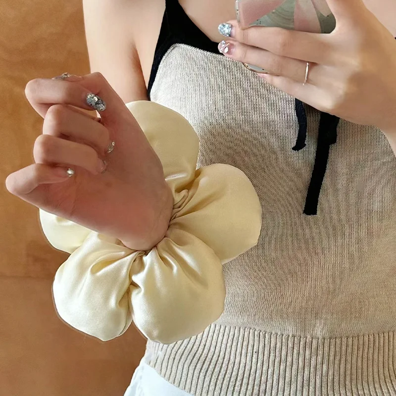 Oversized Fluffy Bread Flower Elastic Hair Ties for Women Solid Color Sweet Cute Girls High Ponytail Scrunchies Trendy Headdress image 2