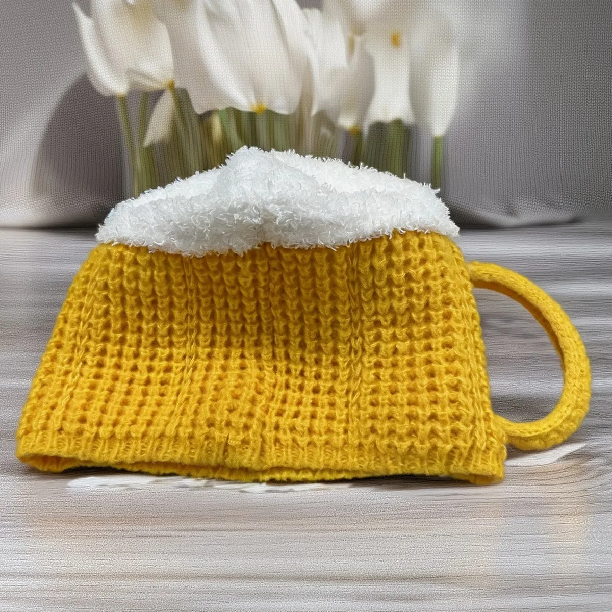 Interessante Bierbechermütze – dehnbare Herbst- und Winter-Biermütze für Männer und Frauen, leicht und warm mit lustigem Hopfen-Design – Detail 6