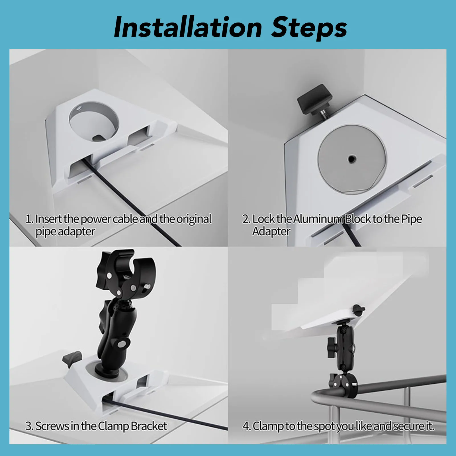 미니 더블 볼 헤드용 RV 사다리 마운트 강력한 클립 다기능 조절식 클램프 마운트 폴 RV 트레일러 요트용