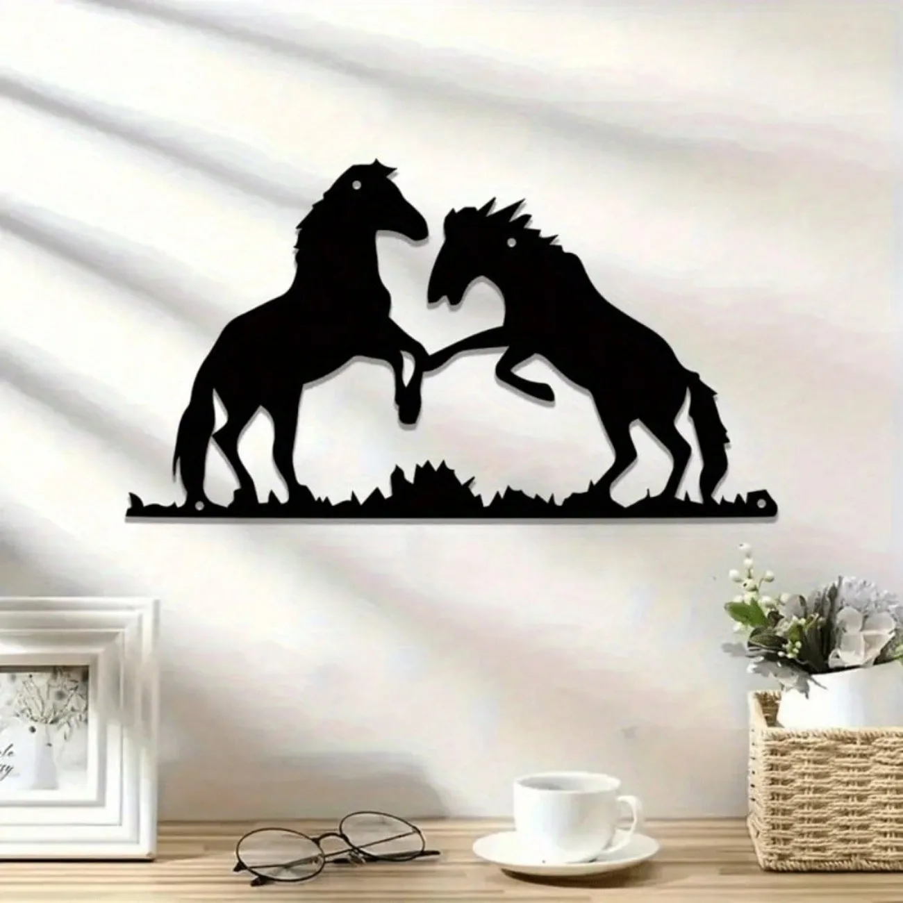 Brand 2D Flat Horse Metal Wall Art,Laser‑Cut Contemporary Equine Animal Silhouette Sculpture for Living Room Bedroom Office