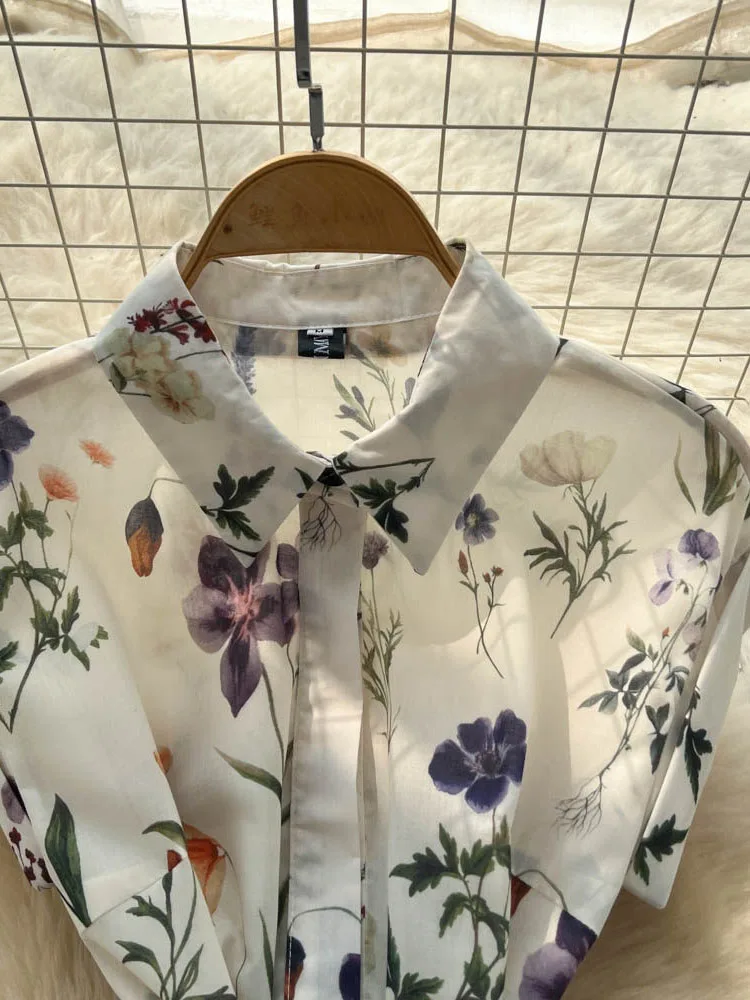 Summer French Retro Elegant Dress for Women New Elegant Belt Waist Collection Polo Collar Short Sleeve Printed Long Dress S453