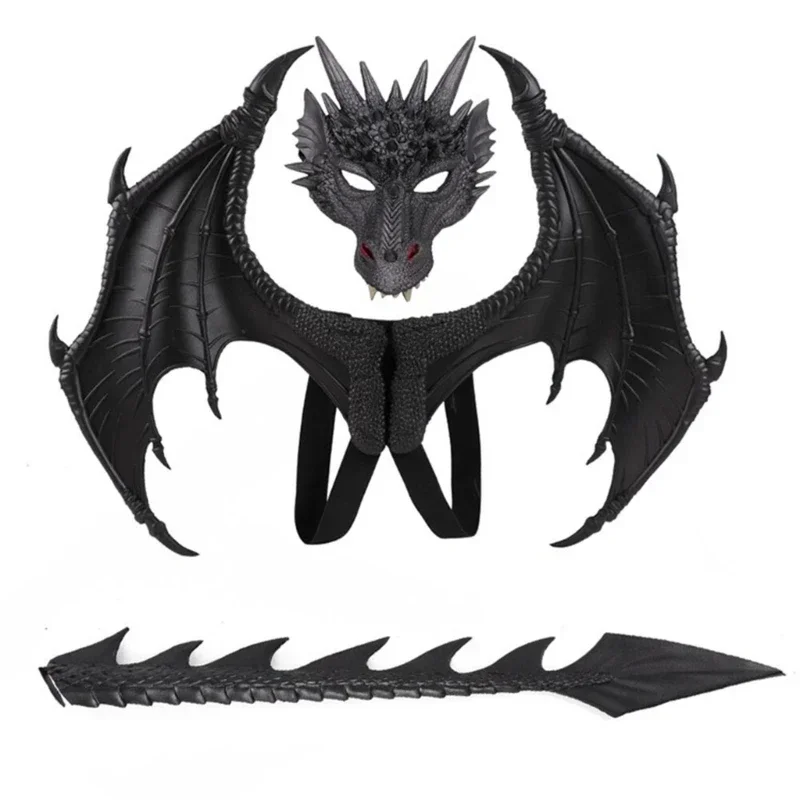 New 2025 Dragon Mask and Tail Kids Kid Cosplay Wedding Party Halloween Christmas Costume Decoration Wing DecoraX160