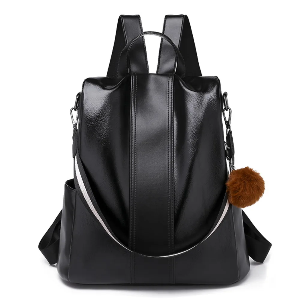 

Portable PU Leather Laptop School Bag Solid Color Waterproof Large Capacity Backpack Daypack Simple College Backpack Men Women