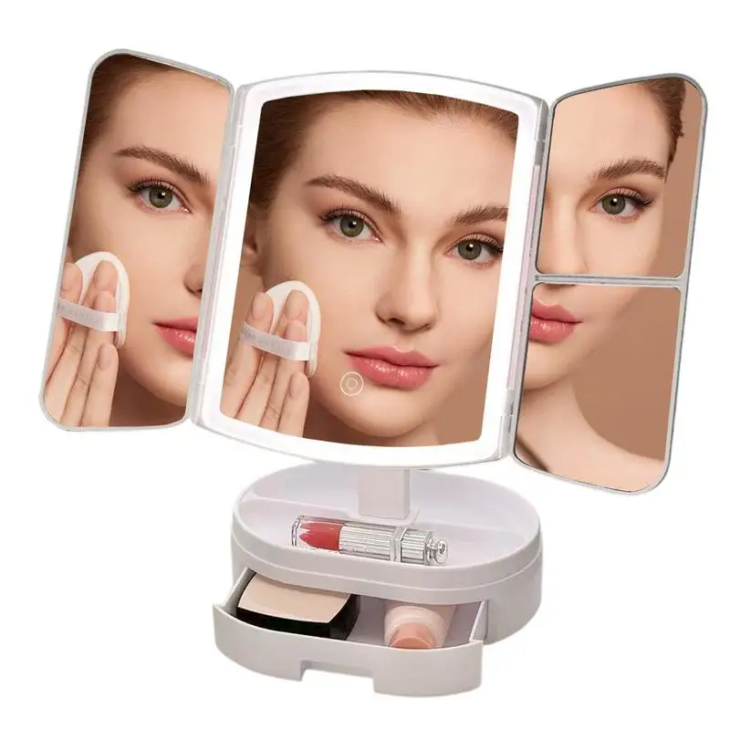

Vanity Mirror with Lights Make up Mirrors Rechargeable Cosmetic Beauty Fold Cosmetic Mirrors for Bathroom Bedroom Traveling