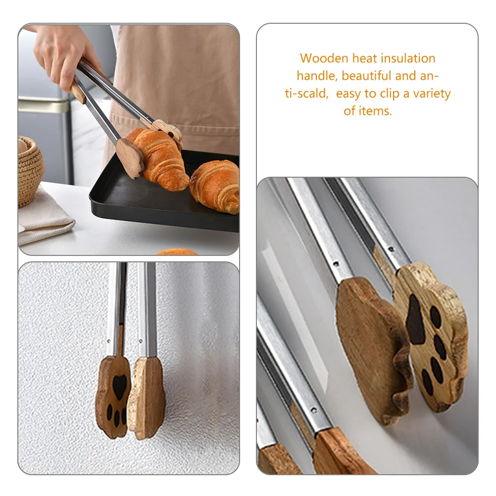 

Wooden Barbecue Tongs Stainless Steel Food Cooking Kitchen Serving Tools Heat Insulation H Nonslip Precision BBQ for cooking