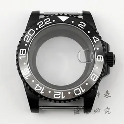 PVD Black 40MM GMT New Design Black Grey Ceramic Insert Watch Case For NH34 NH35 NH36 NH38 ETA 2824 PT5000 Movement 120 Clicks