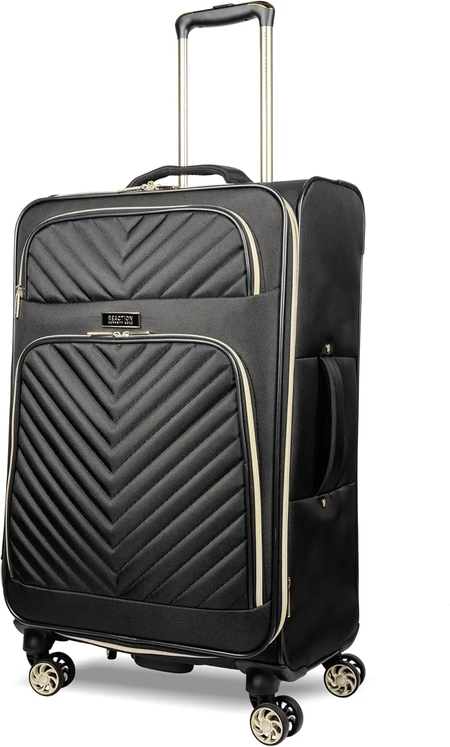 

24-Inch Chevron Quilted Luggage, Polyester-Twill, 8-Wheel Spinners, Expandable, Black