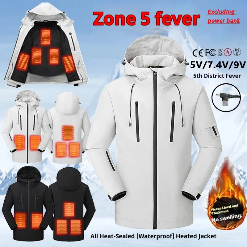 

Winter New Smart USB DC Electric Heated Jacket Outdoor Mountain Climbing Skiing Hooded Heating Windbreaker Motorcycle Gear