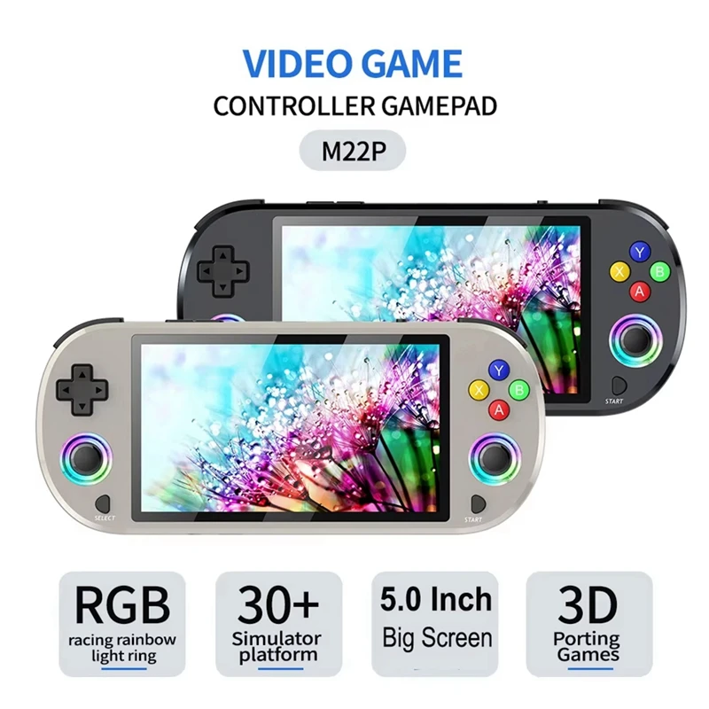 M22 Pro Retro Game Console 64GB 5.0 Inch IPS Display RGB LED Joystick Support LINUX/Emelec 4.3 For PS1 Video Player