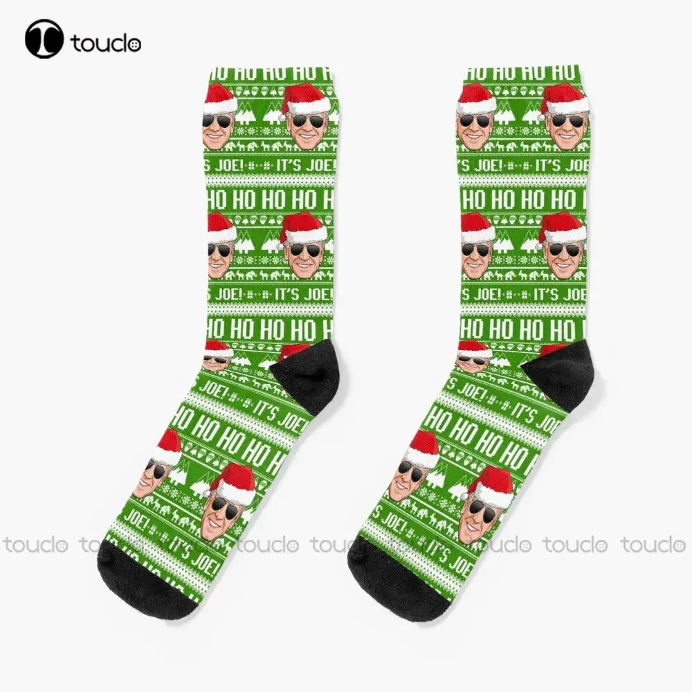 Ho Ho Ho It'S Joe Biden Ugly Christmas Sweater Calcetines Calcetines altos blancos Regalo de Navidad de Año Nuevo 360 °   Impresión digital Nuevo popular