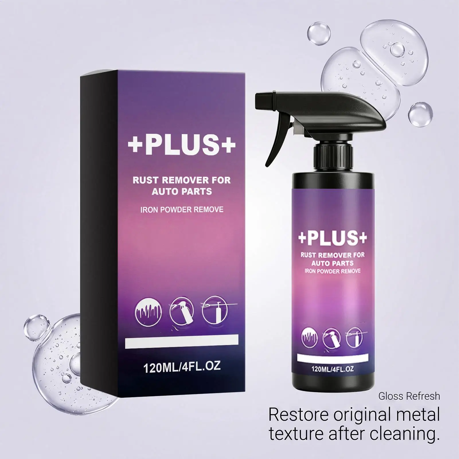 Rust Remover 120ml Iron Powder Fast-Acting Liquid Metal Cleaner for Auto Parts Car Wheel Brake Hub Chrome Silver Brass