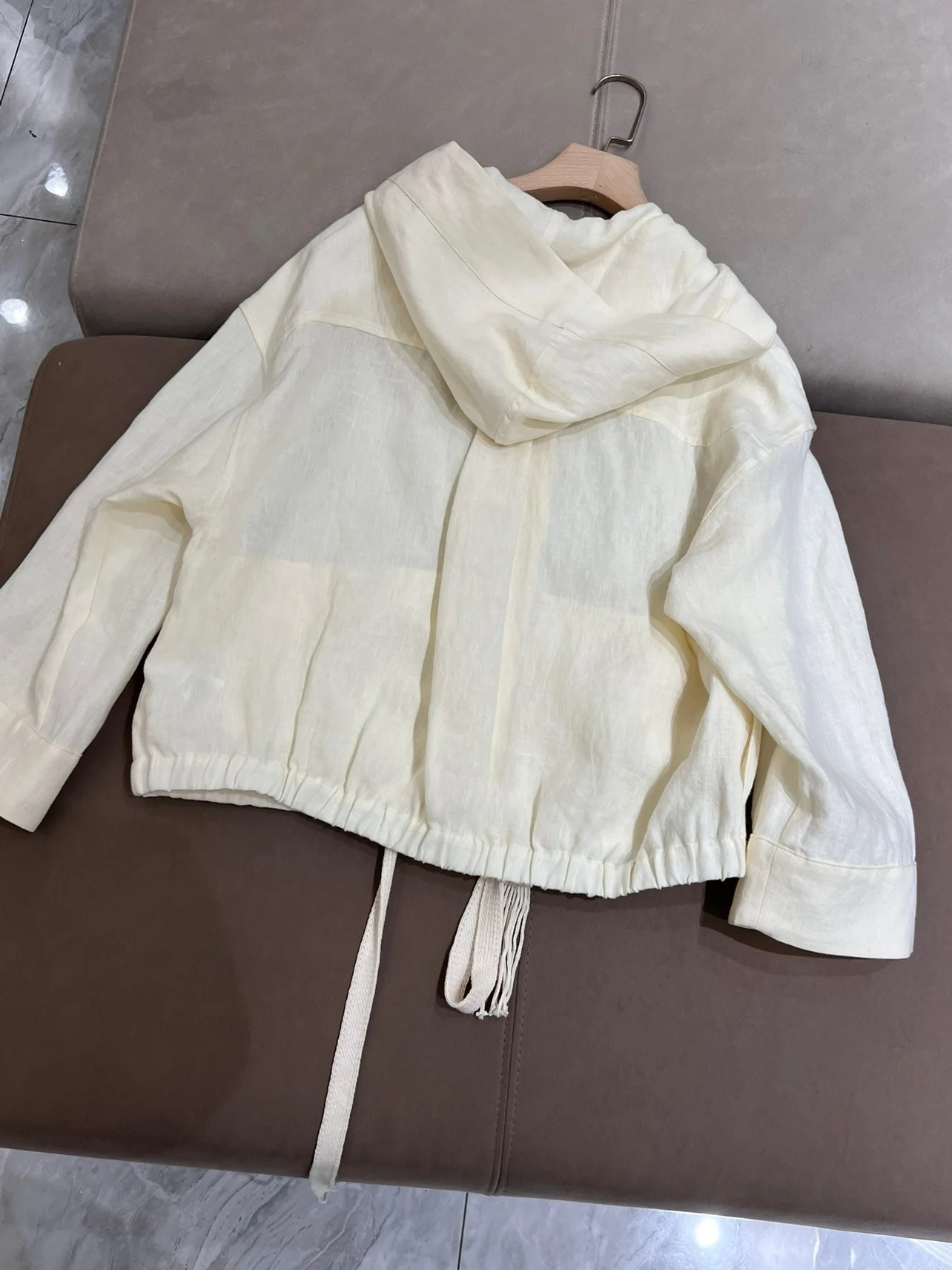 Imported french linen casual hooded loose short trench