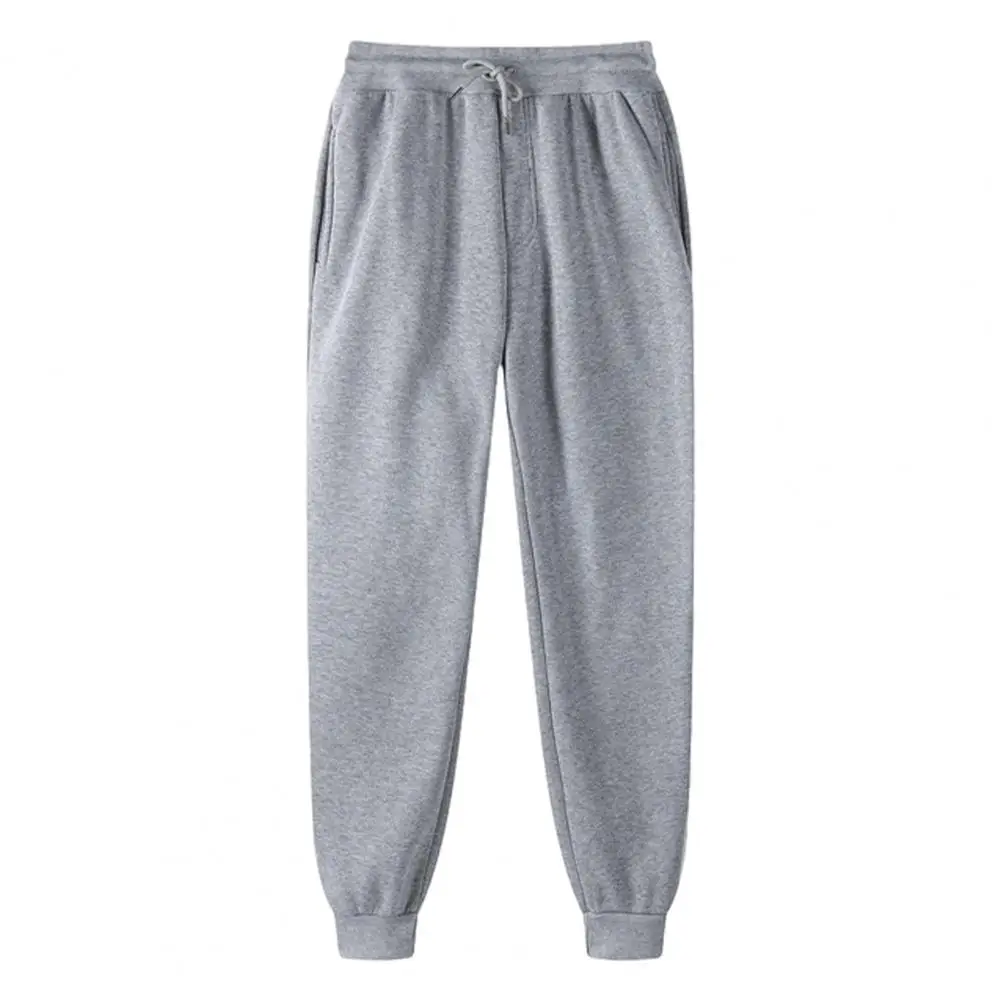 Men Sweatpants Thick Plush Drawstring Elastic Waist Ankle-banded Loose Mid Waist Men Casual Sports Pants Men Pants Long Trousers