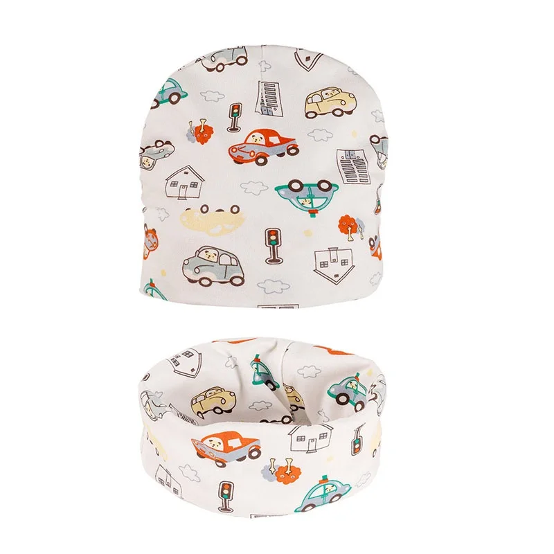 Autumn Winter Baby Scarf Hat Set for Boys and Girl Cartoon Car Deer Baby Boy Hat Kids Beanies Children Cap Warm Infant Hats