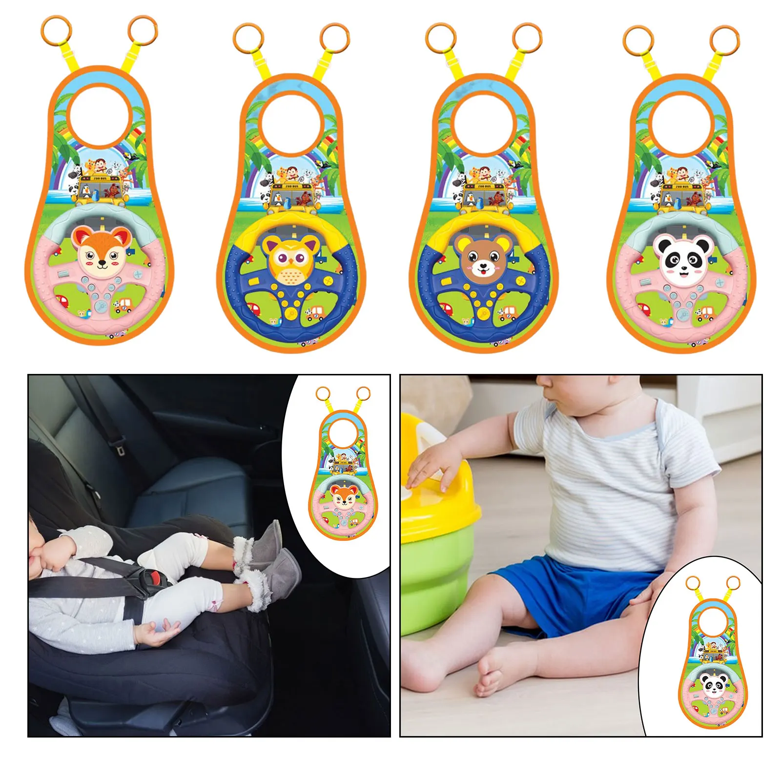 Baby Car Steering Wheel Toy, ajustável com espelho, 360 graus Rotatable Gear, Simulação de condução para banco traseiro de carro, Meninos e meninas