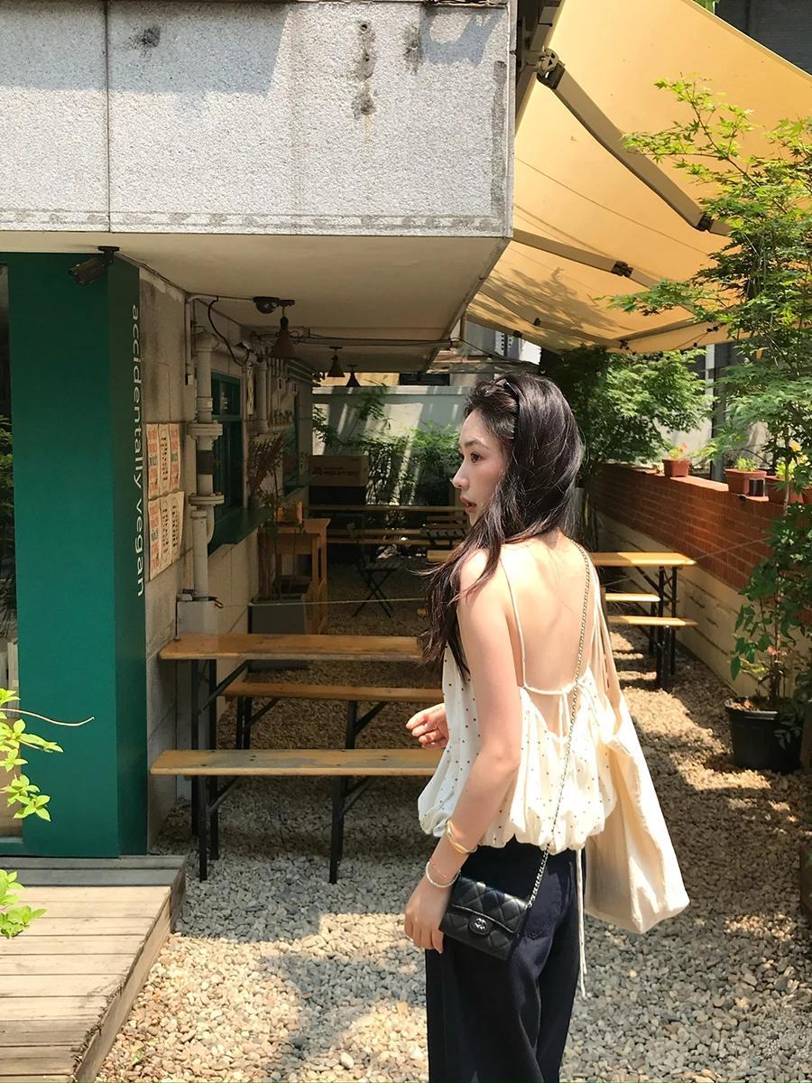 

Isaro Uu Retro Polka Dot Pumpkin Strap Summer Bal Belted Top Women's Commute Sle Loose Fit Thin ort Length